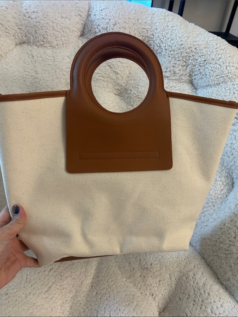 NWOT Canvas Tote Bag with Tan Leather Handles